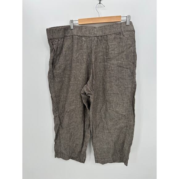Purejill Womens Brown Linen Cropped Wide Leg Pants Size 3X Stretch Lagenlook - Picture 1 of 7